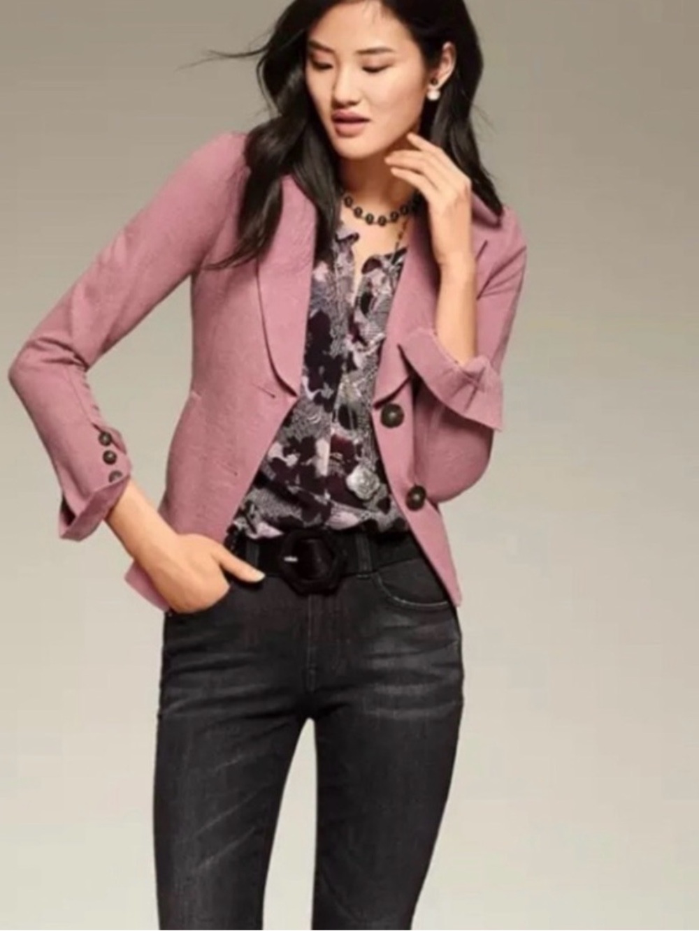 CAbi Dusty Pink Cropped Tailored Blazer